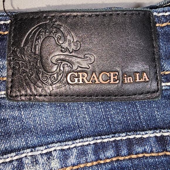 Grace LA Easy Fit Stretchy Medium Wash Straight Leg Jeans Embellished 32 - Picture 9 of 11